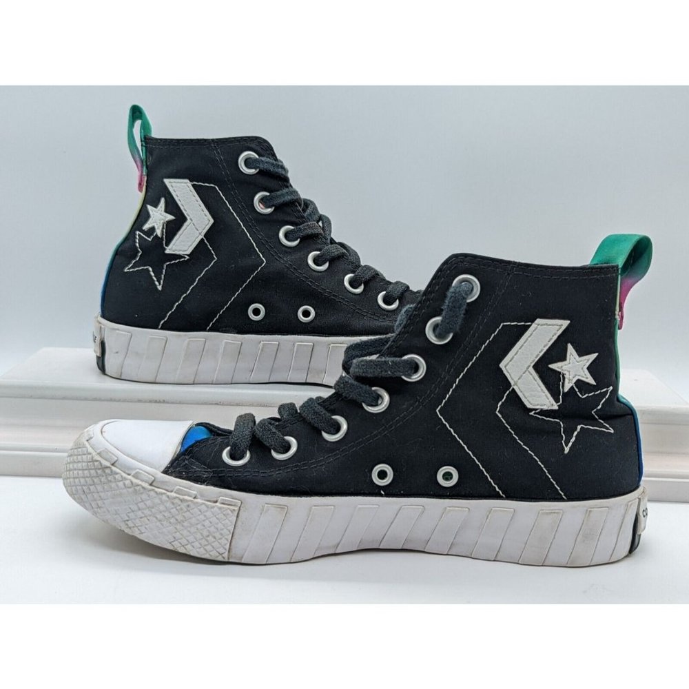 Converse Not A Chuck High Top Sneakers  Womans Size 6 Black Neon Logo Rainbow - Picture 2 of 7